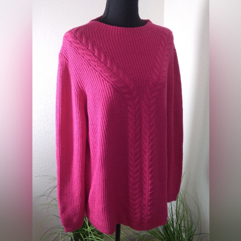 TALBOTS Women's XL Pink Cable Knit Long Sleeve Sweater - Picture 3 of 13